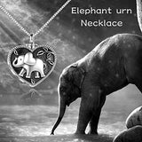Elephant Urn Necklaces for Ashes Sterling Silver Heart Elephant Urn Necklace for Women, Elephant Cremation Jewelry for Ashes