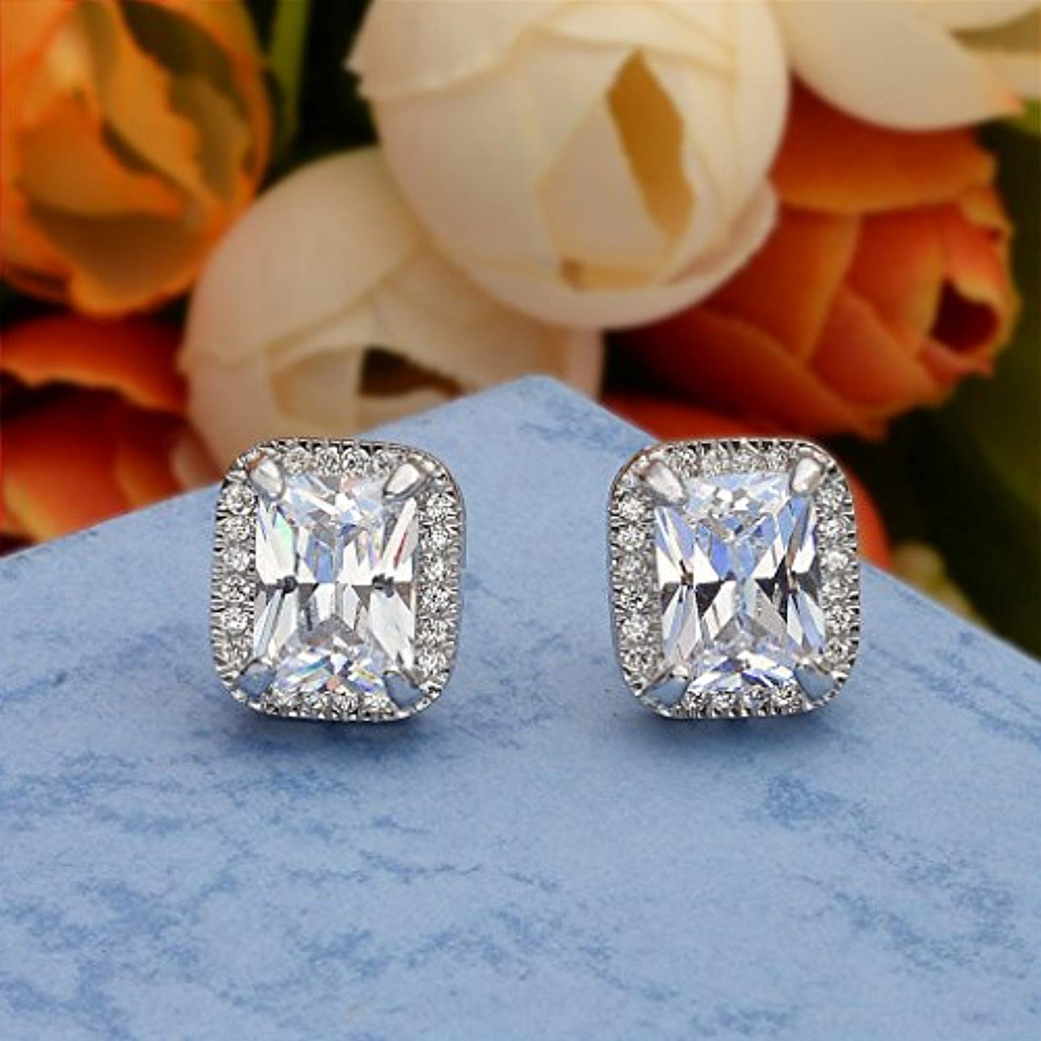 Gorgeous 925 Silver Stud Earrings Women Cubic Zircon Wedding Jewelry A  Pair/set