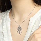 Dream Catcher Necklace for Women, S925 Sterling Silver Pendant with Moon and Feather Necklace Lucky Jewelry Gifts for Her