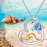 Turtle Necklace S925 Sterling Silver Heart Birthstone Necklace Sea Wave Pendant Necklace Sea Turtle Gifts for Mom, Crystals Birthstone Jewelry Gifts for Women