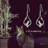 S925 Sterling Silver Dangle Drop Cat Moon Earrings Jewelry Gifts for Women Girls Birthday