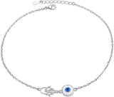 S925 Sterling Silver Evil Eye Hamsa Hand Anklet for Women Girl Boho Beach Adjustable Jewelry Birthday Gift