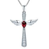 Cross Necklace 925 Sterling Silver Angel Wings Pendant Teardrop Cubic Zirconia Criss Jewelry