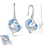 925 Sterling Silver Cubic Zirconia Blue Fire Opal Dolphins Love Heart Dangle & Drop Earrings
