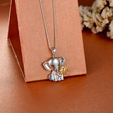 925 Sterling Silver Elephant Sunflower Pendant Necklace, Good Luck Elephant Necklace for Women Ladies
