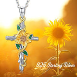 Sunflower Necklace 925 Sterling Silver Cross Necklace  Pendant  Jewelry Anniversary Birthday Gifts for Her Women