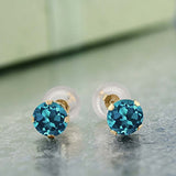 14K  Gold Blue Topaz Stud Earrings For Women