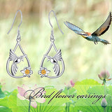 S925 Sterling Silver Dangle Drop Hummingbird Earrings Jewelry Gifts for Women Girls Birthday