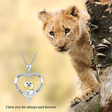 Cute Lion Animal Heart Pendant Necklace  925 Sterling Silver Birthday Jewelry for Women Girls
