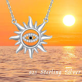 Sun Sunlight Pendant Necklace with Evil Eye, 925 Sterling Silver Sunshine Sunburst Pendant, Evil Eye Jewelry Gift for Women Girl Mom Daughter Wife