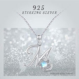 Initial Necklaces 925 Sterling Silver Moonstone Necklace with Lotus Letters M 26 Alphabet Pendant Necklace Jewelry for Mon Women