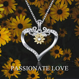 S925 Sterling Silver Rose Sunflower Pendant Necklace, Heart Pendant Necklace, Silver Necklace Jewelry Gift for Women Girls