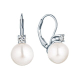 925 Sterling Silver Cubic Zirconia Freshwater Cultured Pearl Drop & Dangle Leverback Earrings