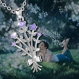S925  Sterling Silver Flower Myosotis Bouquet Crystal Gemstone Pendant Necklaces Gifts for Her