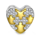 Puzzle Pattern Heart Shape Bead Charms