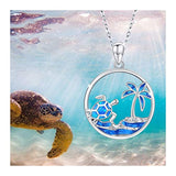 Turtle Necklace for Women Sterling Silver Tropical Palm Tree and Cute Turtle Pendant Necklaces Lovely Jewelry Gift for Women Girls