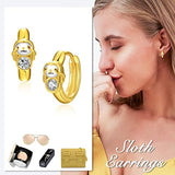 Yellow Gold Plated Sloth Earrings Sterling Silver Small Hoop Hypoallergenic  Earrings for Women