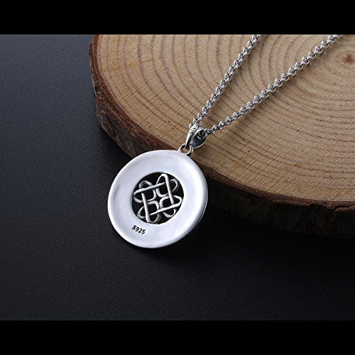 925 Sterling Silver Jewelry Oxidized Good Luck Irish Knot Celtic Medallion Round Pendant Necklace