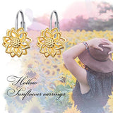 Sunflower dangle earrings Earrings Sterling Silver Gold Plated Filigree Flower Leverback Dangle Earrings for Women Girls