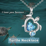 Sterling Silver Created Opal Ocean Jewelry Sea Turtle Necklace for Women