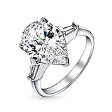 7CT Cubic Zirconia 925 Sterling Silver Baguette Side Stones Brilliant Cut AAA CZ Pear Shaped Statement Engagement Ring