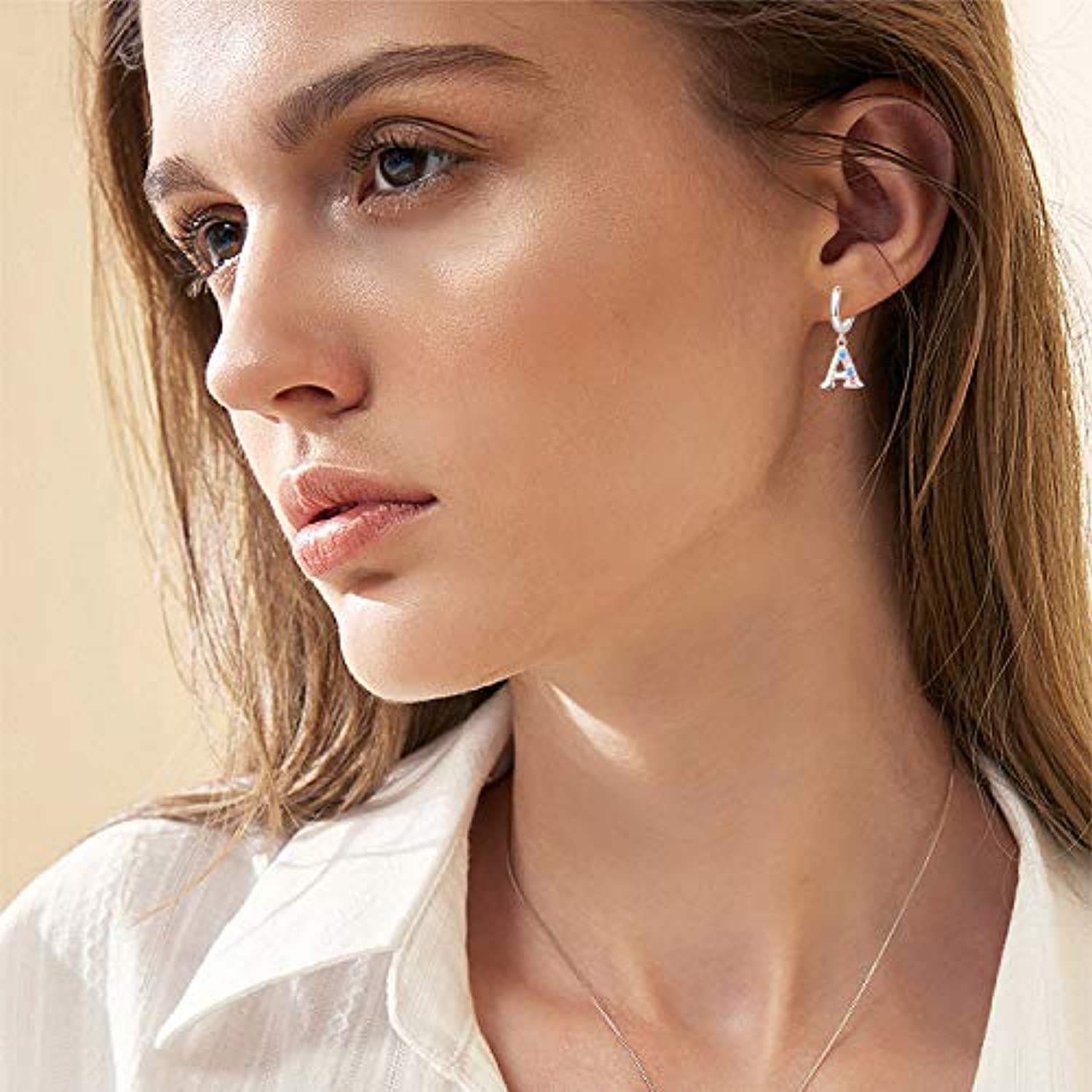 925 Sterling Silver Cubic Zircoina Alphabet Letter A Initial Dangle Drop Earrings for Women