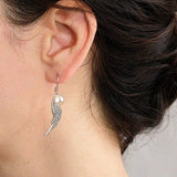 925 Sterling Silver CZ 9MM AAA Freshwater Cultured Pearl Angle Wings Hook Dangle Earrings