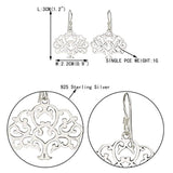 925 Sterling Silver Brilliant Tree Of Life Dangle Hook Earrings