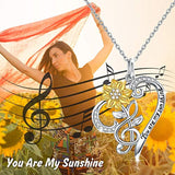 Sunflower Necklace S925 Sterling Silver - You are My Sunshine Necklace SunFlower Heart CZ Pendant Musical Note Jewelry Gifts for Women