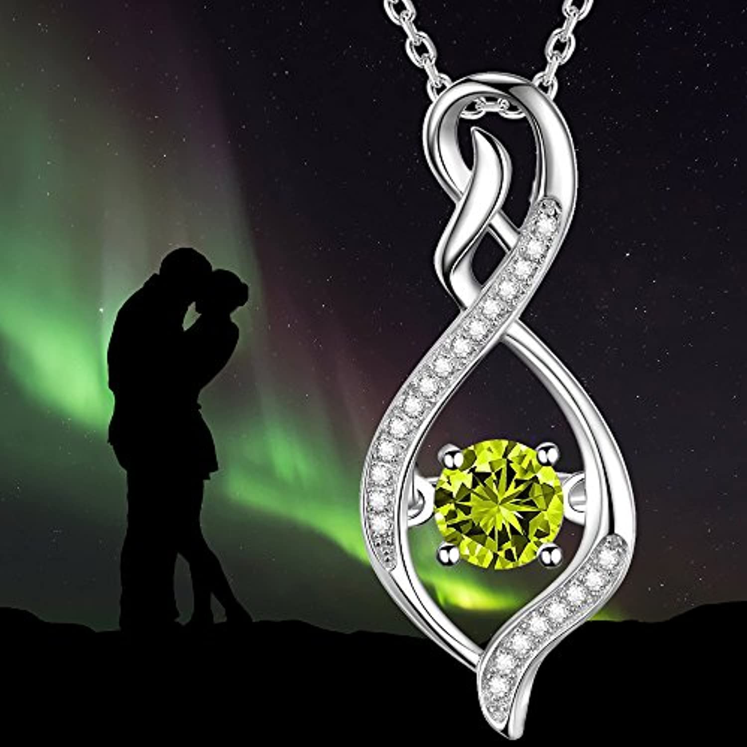 Birthday Gifts for Wife August September Birthstone Jewelry Mom Women Blue Sapphire Green Peridot Necklace Sterling Silver Infinity Jewelry