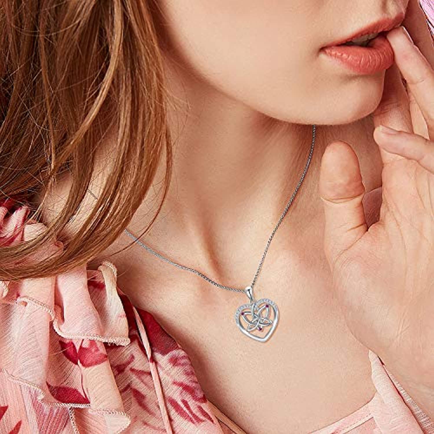 Celtic Knot Necklace, Triquetra Love Heart Pendant Necklace Good Luck Irish 925 Sterling Silver with Box Chain 18inches Gift for Women