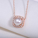 Single Pearl Necklace Sterling Silver Square Halo Pendant Gold Necklaces For Women Bridesmaid Gift