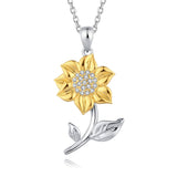 S925 Sterling Silver Sunflower with CZ Warmth Positivity Pendant Necklace