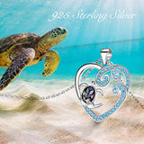 Turtle Necklace for Women Sterling Silver Cute Sea Turtle Pendant Necklace Lovely Animals Blue Cubic Zirconia Womens Necklaces Jewelry Gifts