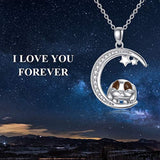 Sterling Silver Bunny lies on the moon and star Necklace Dainty Fashion Pendant Jewelry for Women Girlfriend Mother Teen