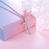 925 Sterling Silver Cubic Zirconia CZ Cross Pendant Necklace for Women Girls Christian Birthday Easter Gifts
