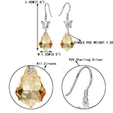 925 Sterling Silver CZ Butterfly Baroque Hook Dangle Earrings Champagne Color Adorned with crystals