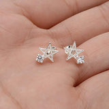 925 Sterling Silver Cubic Zirconia Sparkling Lucky Star Casual Stud Earrings Clear