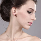 14K Gold Round Garnet  Stud Earrings For Women