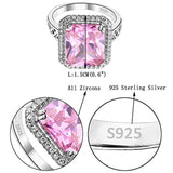 Women's 925 Sterling Silver 5 Carats Radiant Cut CZ Elegant Ring Pink