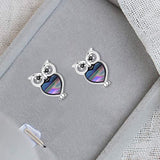Owl Stud Earrings 925 Sterling Silver Cute Owl Earrings Abalone Shell Stud Earrings Heart Stud Earrings  Animal Earrings Gift for Women