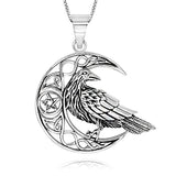  Celtic Crescent Moon Raven Pendant Necklace