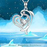 Dolphin Necklace Sterling Silver Heart Jumping Dolphin and Wave Pendant Necklace Jewelry Gifts for Women