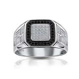 Mens Geometric 925 Sterling Silver Micro Pave Halo Square White Black CZ Cubic Zirconia Pinky Engagement Ring For Men