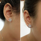 Silver Snowflake Stud Earrings Necklace Clear CZ Crystal Winter Snowflake Jewelry Hypoallergenic Elegant Ear Studs for Women Girls