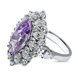 Rhodium Plated Sterling Silver Purple Marquise Cut Cubic Zirconia CZ Statement Halo Cocktail Fashion Right Hand Ring
