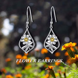 S925 Sterling Silver Dangle Drop Dragonfly Flower Earrings Jewelry Gifts for Women Girls Birthday