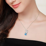 925 Sterling Silver Blue Heart Rabbit Cute Animal Jewelry Cubic Zirconia Love Heart Pendant Necklace for Women