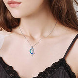 Sterling Silver moon mermaid Opal Necklace Lovely Animal Moon CZ Pendant Chain Fashion Jewelry for Women Teen Girl Friend Birthday Gift
