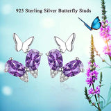Butterfly Stud Earrings for Girls 925 Sterling Silver Purple crystal  Stud Earrings Butterfly Jewelry Gift for Women